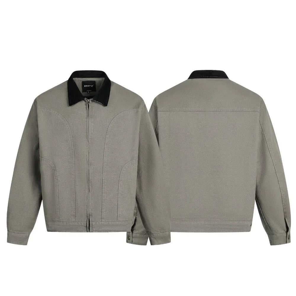 Veste de travail en velours côtelé lavé pour homme avec col surpiqué