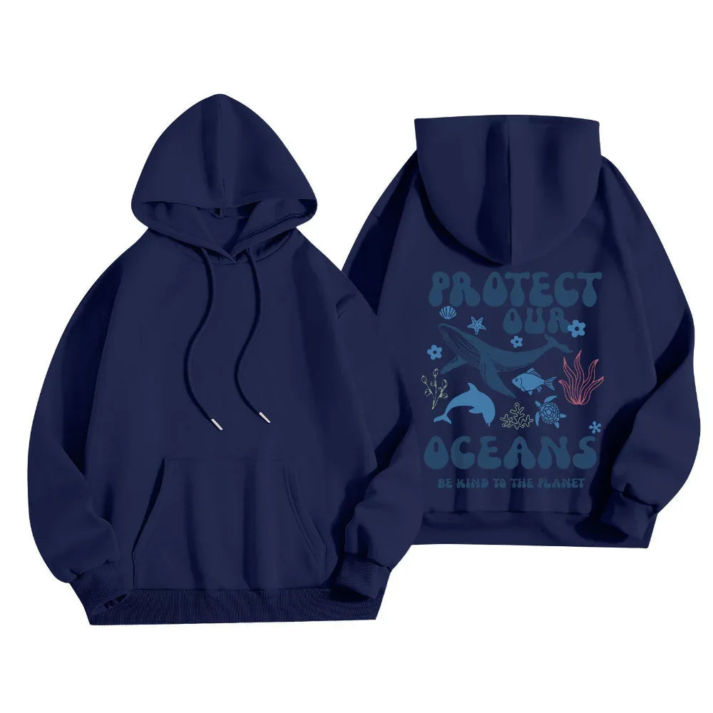 Sweat-shirts à capuche légers et élégants à manches longues « Save Our Oceans » pour femmes