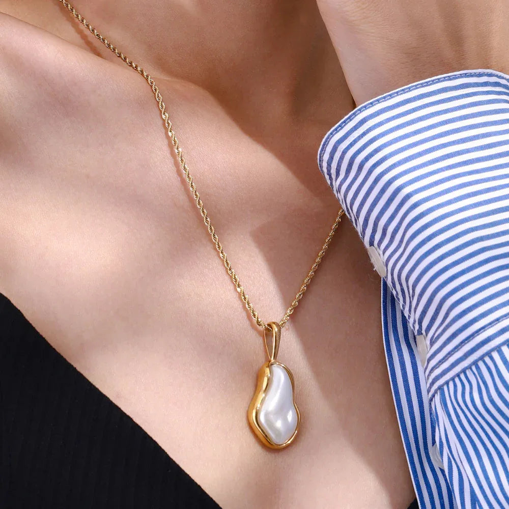 Collier de perles en acier inoxydable pour femme