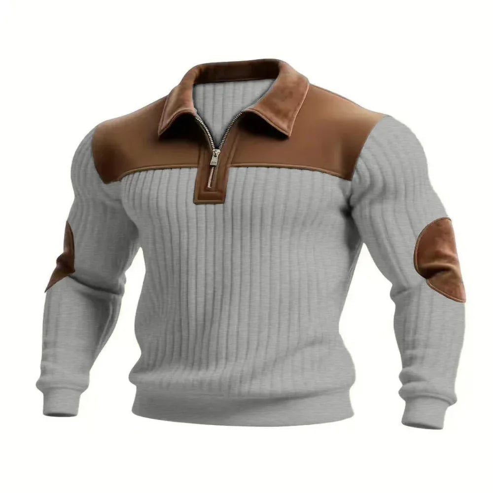 Pull en tricot patchwork à col cranté et fermeture éclair pour homme