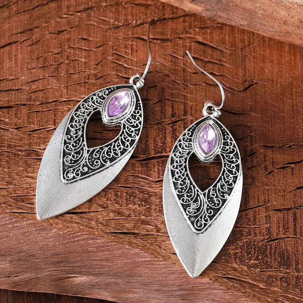 Boucles d'oreilles pendantes rétro ethniques feuille pour femmes