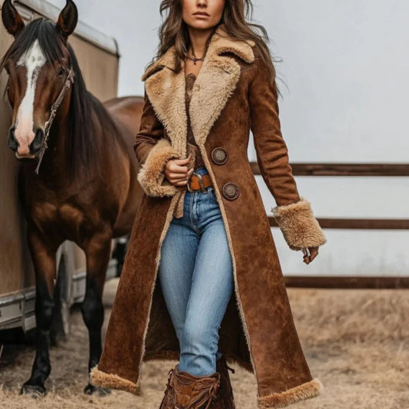 Manteau chaud en peluche style western vintage en jean pour femme