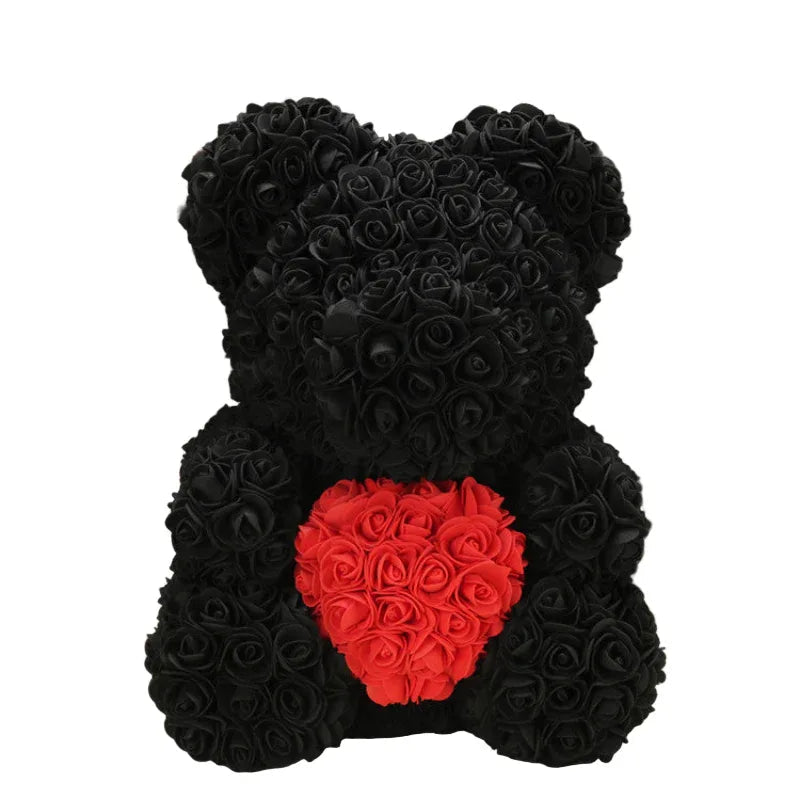Poupée Rose de Noël Créative Tenant un Ours Cœur Cadeau Romantique pour Amoureux Petites Amies Épouses