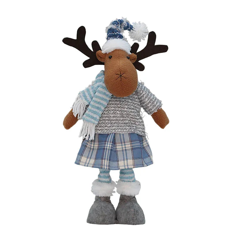Grandes poupées de Noël rétractables en tissu bleu