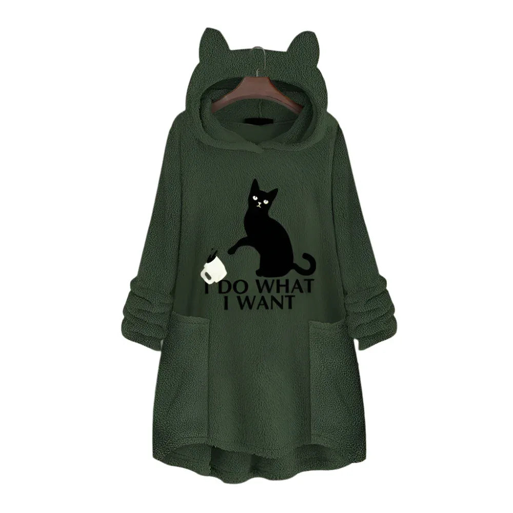 Damen Longpullover mit Katzenmotiv