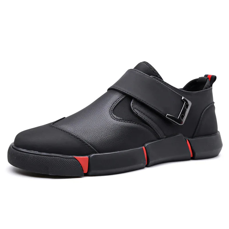 Chaussures basses décontractées en cuir pour hommes, confortables, à enfiler, avec velcro, antidérapantes, à talon plat et absorption des chocs