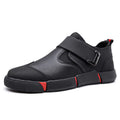 Chaussures basses décontractées en cuir pour hommes, confortables, à enfiler, avec velcro, antidérapantes, à talon plat et absorption des chocs