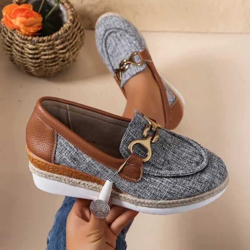 Mocassins Décontractés Escarpins Femme Chaussures d'Extérieur à Boucle Compensées Plateforme Mocassins Chaussures Paresseuses à Enfiler