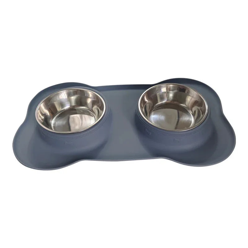 Grande gamelle pour animaux de compagnie en silicone double bol en acier inoxydable pour chien