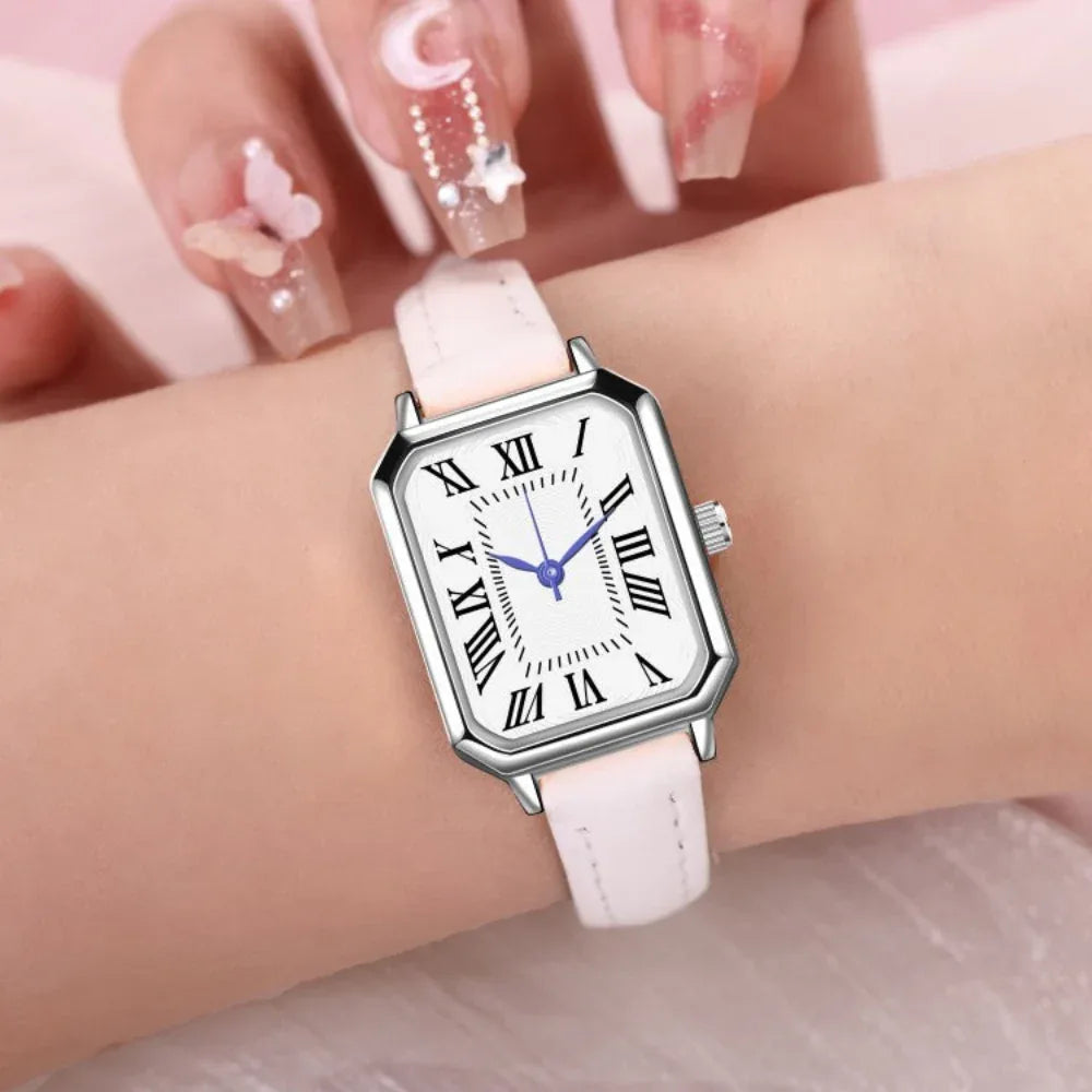 Montre à quartz pour femme, bracelet fin et cadran carré