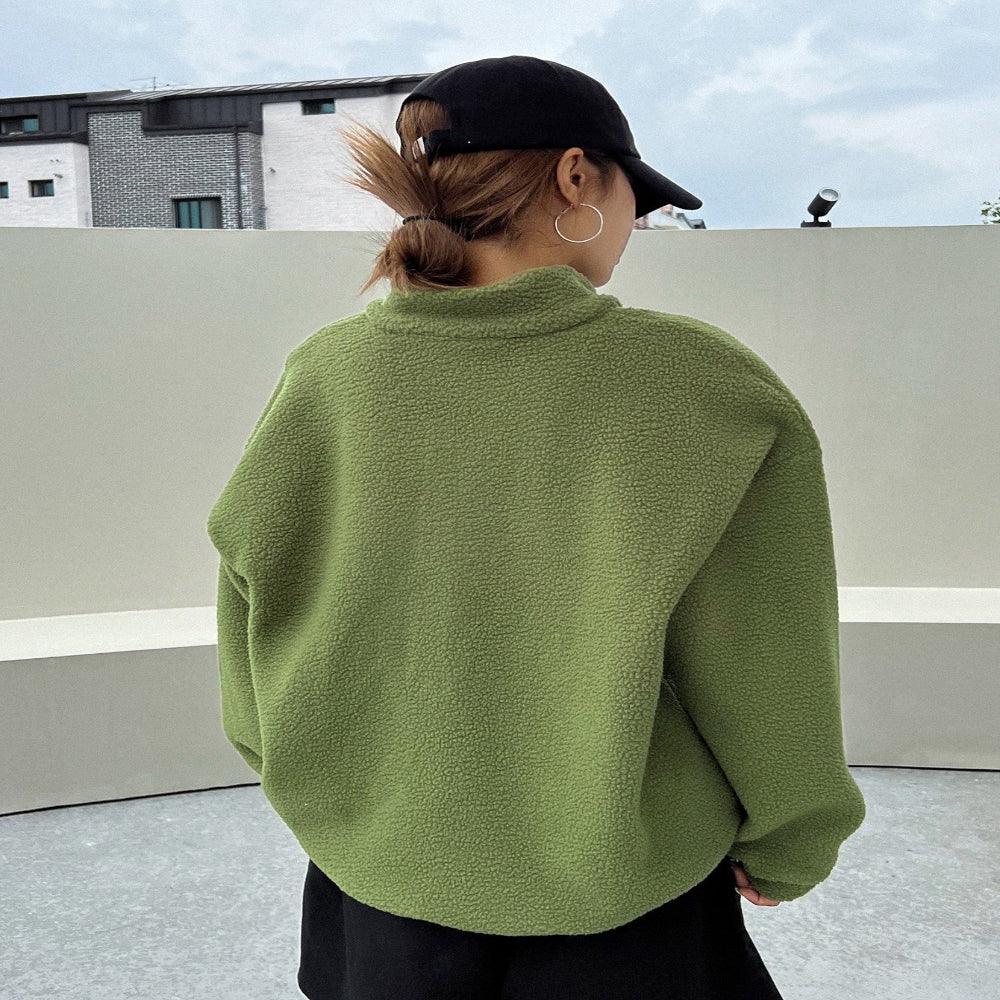 Sweat-shirt polaire à demi-fermeture éclair, épaules tombantes et détails rapiécés, hauts à manches longues pour femmes