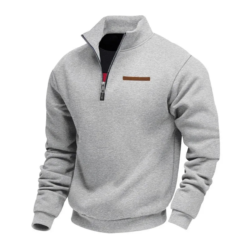 Mid-langer Fleece-Reißverschluss-Pullover mit Stehkragen und lockerem Schnitt für Herren