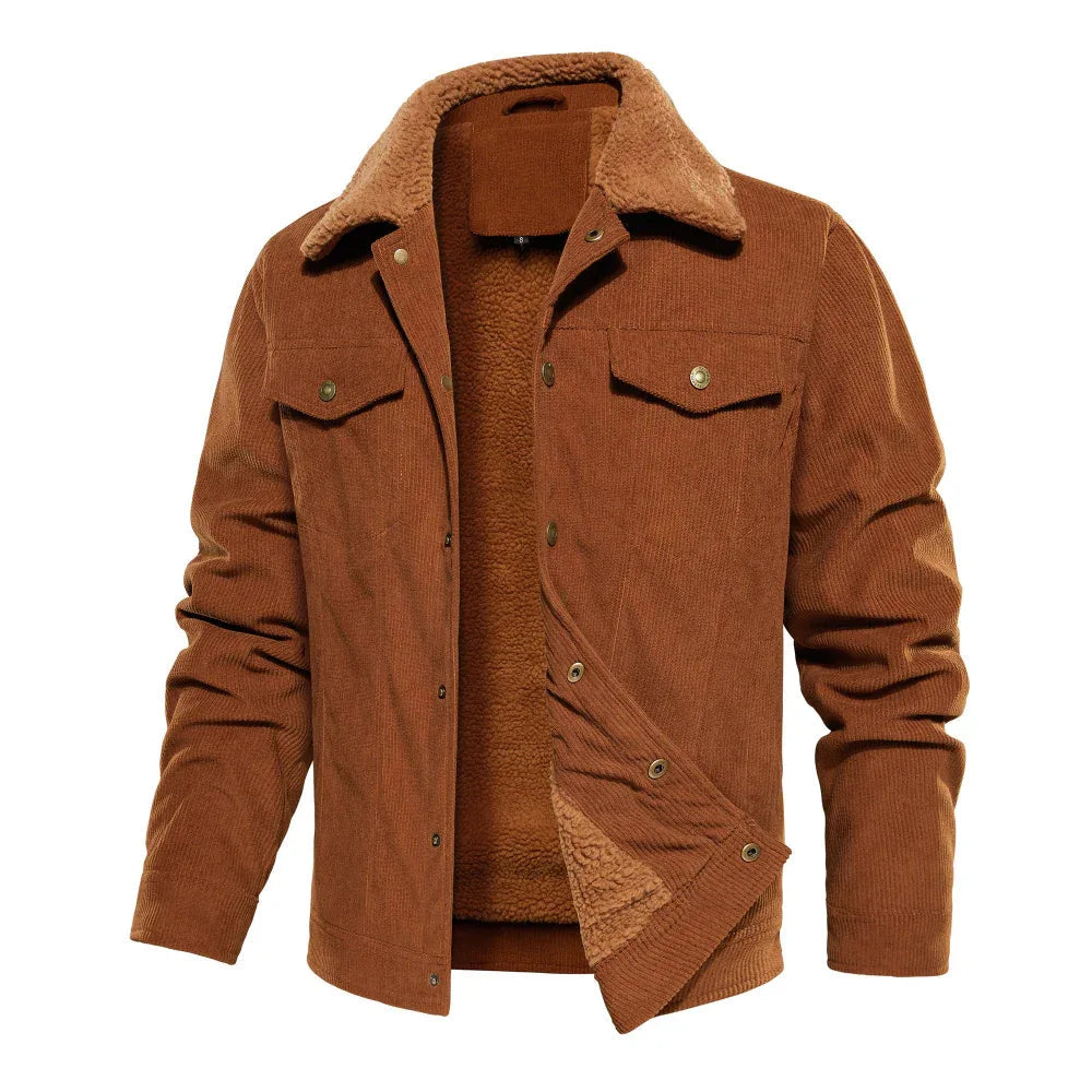 Veste en velours côtelé pour homme, doublée Sherpa, chaude et épaisse, coupe cargo, avec 5 poches
