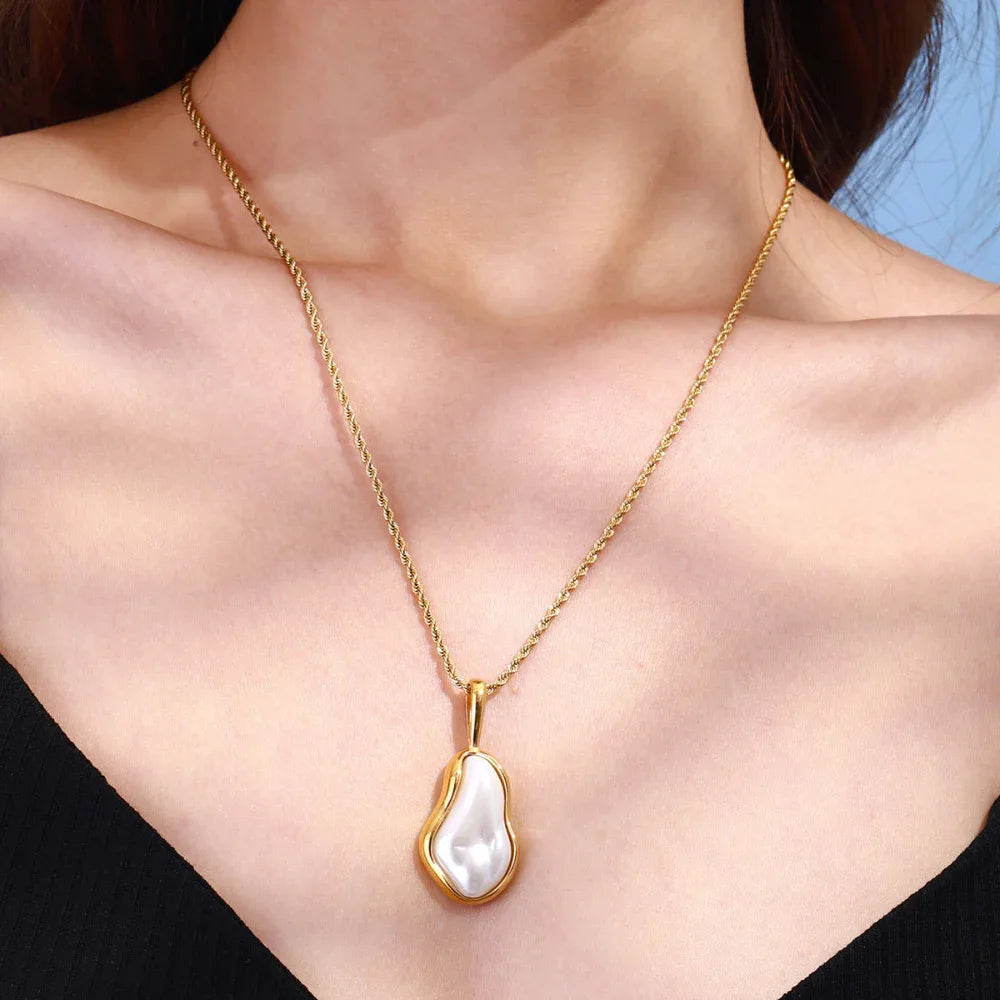 Collier de perles en acier inoxydable pour femme