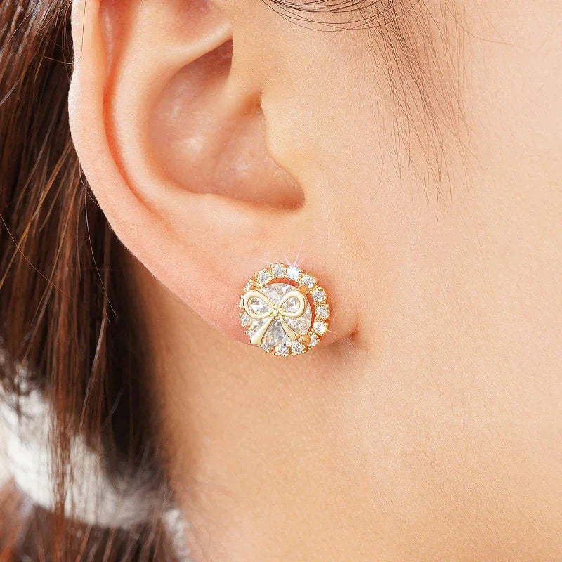 Boucles d'oreilles clous nœud pour femme, accessoire mignon en micro-zircon.