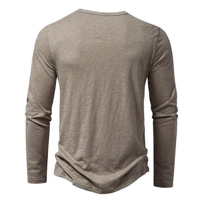 T-shirt à manches longues pour homme, décontracté, couleur unie, pull boutonné, vêtements d'automne et de printemps