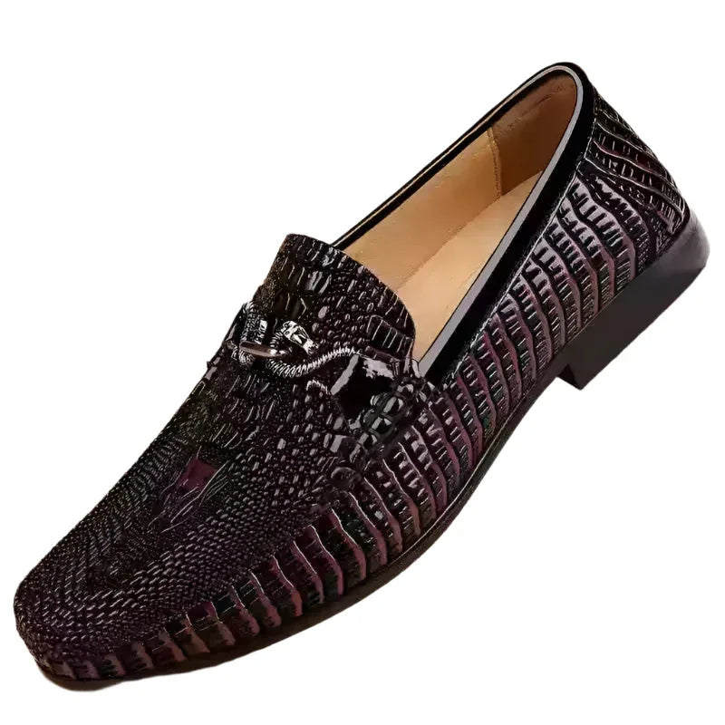 Slip-On Schlangenmuster geprägte Leder Loafer Flache Fahrfreizeit Lederschuhe