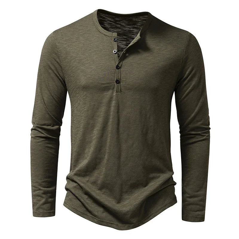 T-shirt à manches longues pour homme, décontracté, couleur unie, pull boutonné, vêtements d'automne et de printemps
