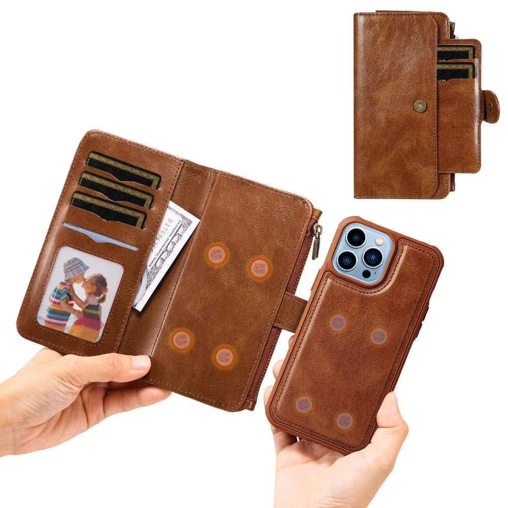 Leder Retro Handyhülle Multifunktionsbrieftasche mit Magnetverschluss