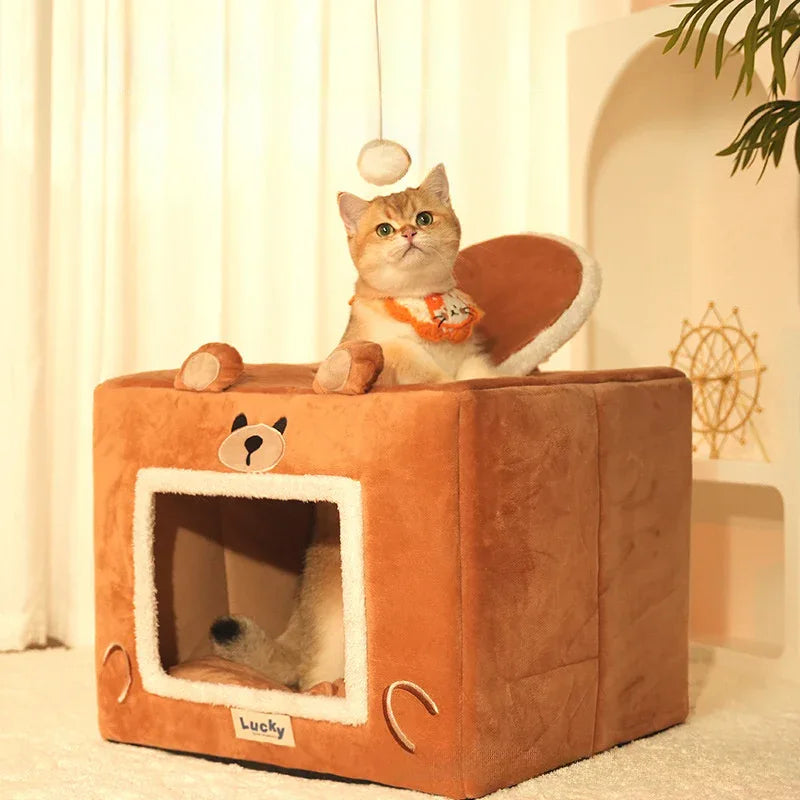 Niche Maison pour Chat Lit pour Chien Couchage Intérieur Auto-Chauffant Lavable Démontable Tente Abri pour Animaux