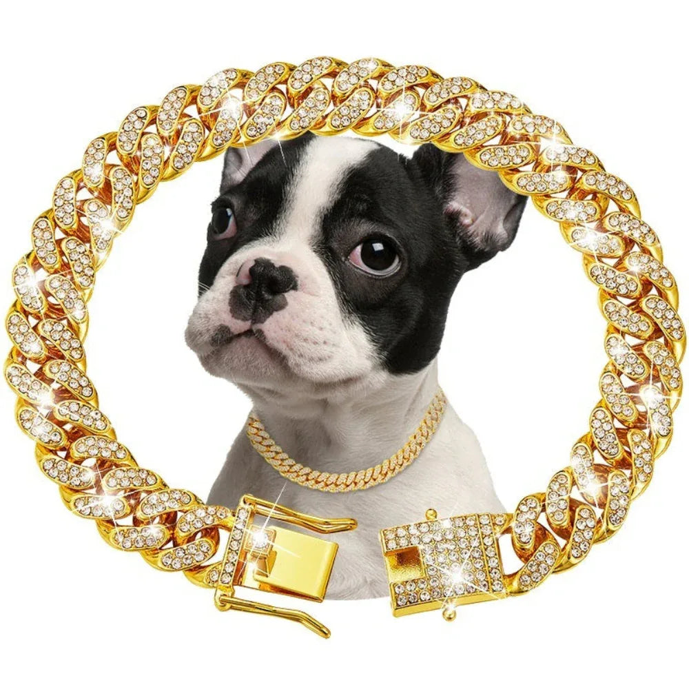 Haustier Diamant-Halsband, kubanische Gliederkette, kleine, mittlere, große Hunde und Katzen Halskette