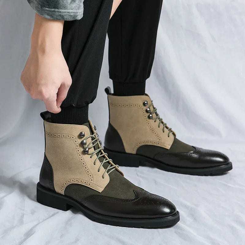 Bottes d'automne en cuir à lacets pour hommes