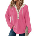 Pull-over à capuche ample en tissu gaufré uni pour femme, manches longues