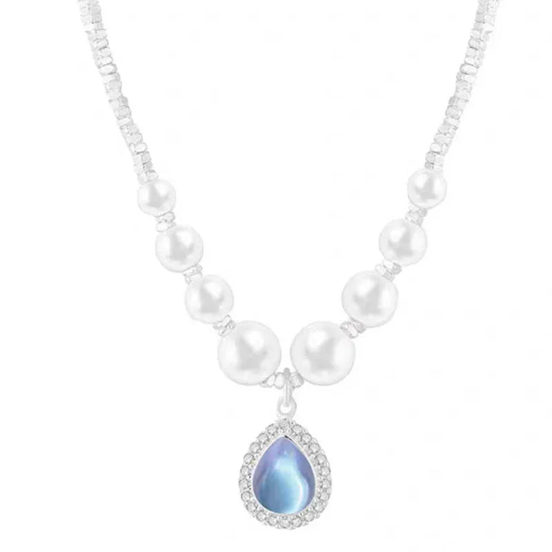 Collier de perles goutte d'eau bleu océan pour femmes