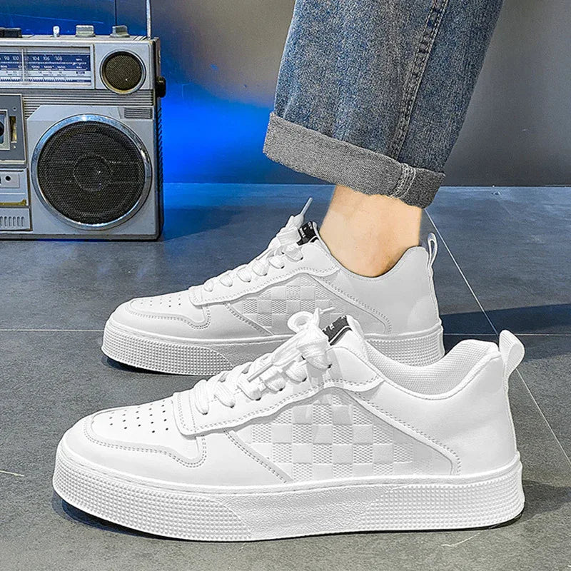 Baskets décontractées à lacets pour hommes, chaussures plates à carreaux respirantes et tendance