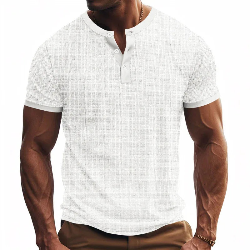 Haut décontracté Henley boutonné respirant pour homme