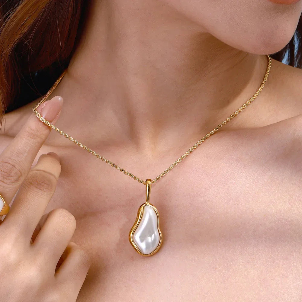 Collier de perles en acier inoxydable pour femme