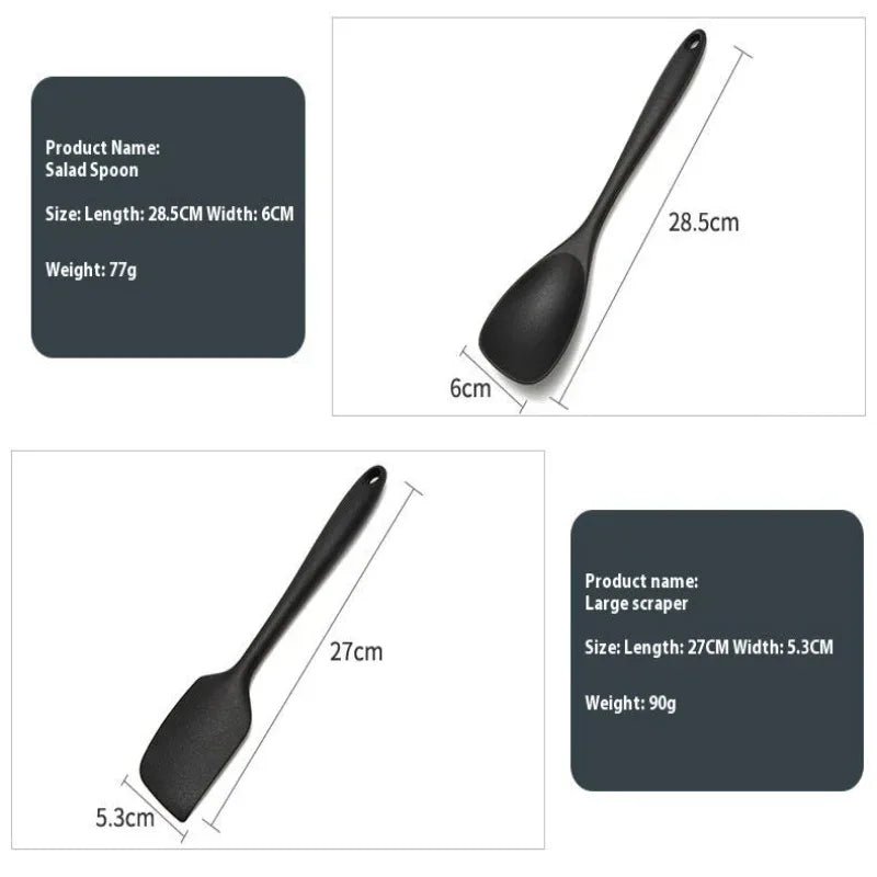 Ustensiles de cuisine noirs en silicone antiadhésif, 10 pièces