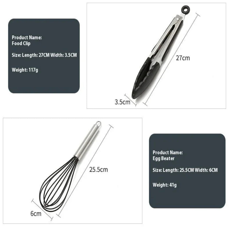 Ustensiles de cuisine noirs en silicone antiadhésif, 10 pièces