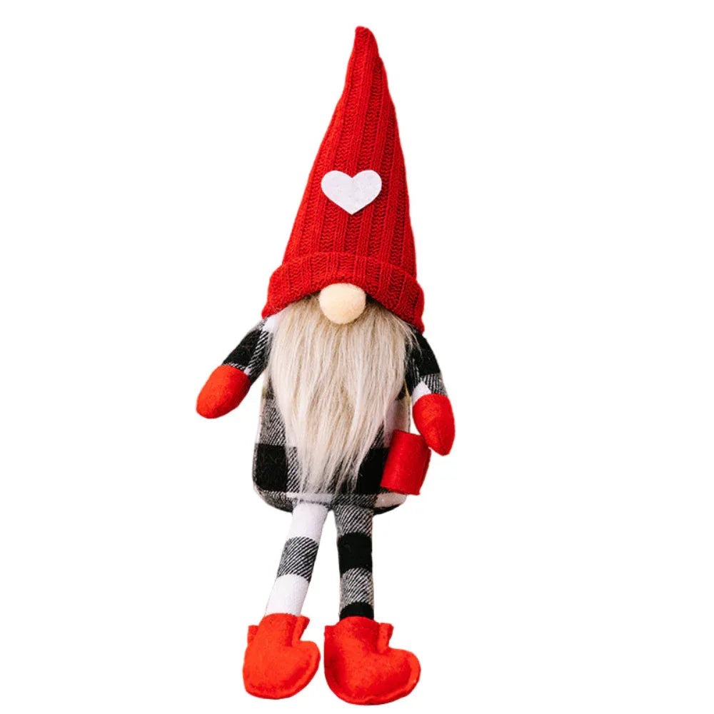Décoration de Noël Poupée sans Visage Chapeau Tricoté Rouge Assis