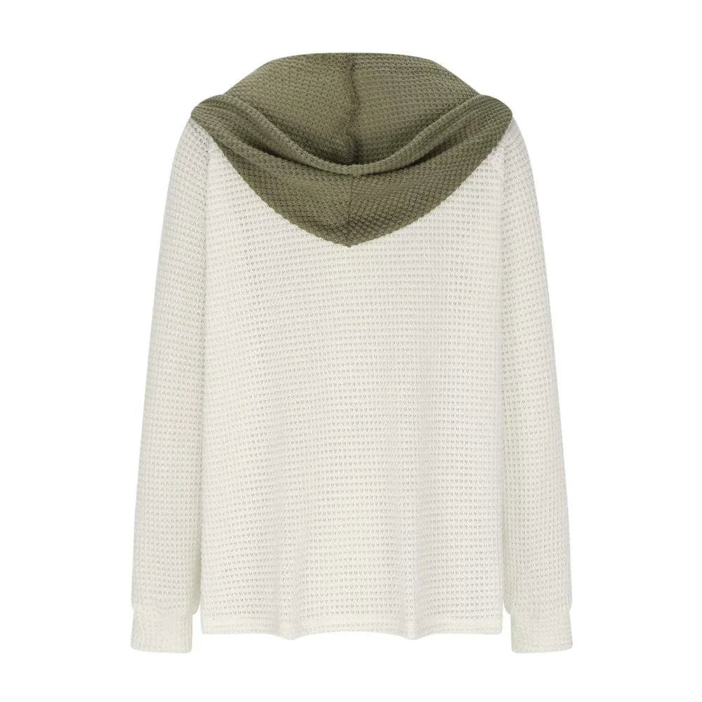 Pull-over à capuche ample en tissu gaufré uni pour femme, manches longues