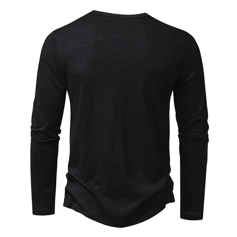 T-shirt à manches longues pour homme, décontracté, couleur unie, pull boutonné, vêtements d'automne et de printemps