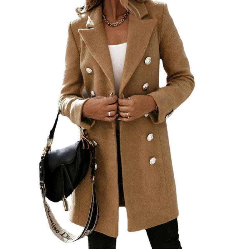 Manteau Femme Printemps Automne à Double Boutonnage et Col Rabattu Tendance