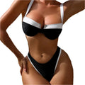 Maillot de bain bikini une pièce couleur unie, épaules dénudées, pour femme