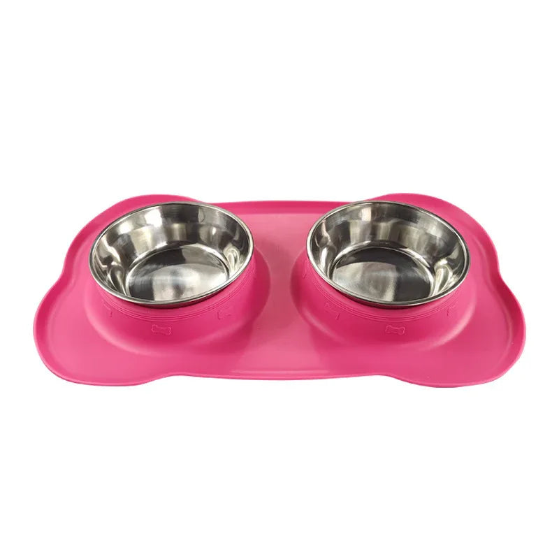 Grande gamelle pour animaux de compagnie en silicone double bol en acier inoxydable pour chien