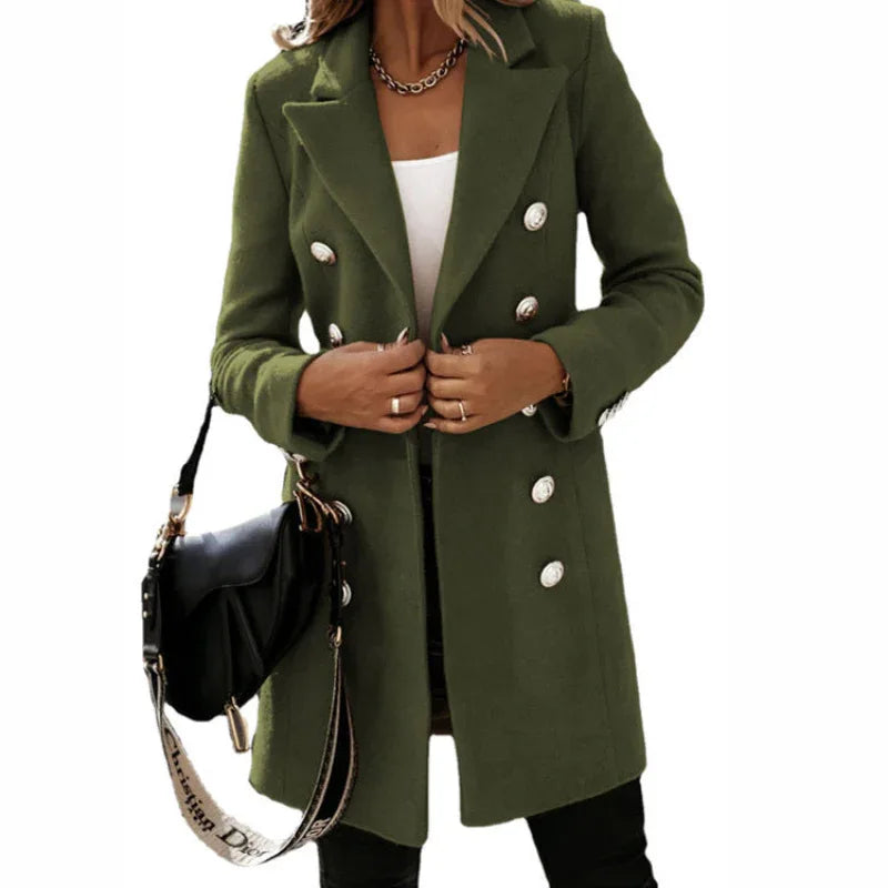 Manteau Femme Printemps Automne à Double Boutonnage et Col Rabattu Tendance