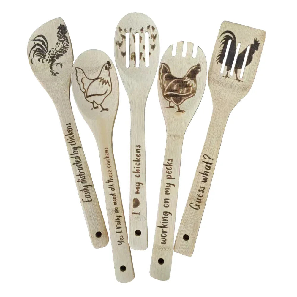 Fünfteiliges Küchenhelfer-Set aus Bambusholz
