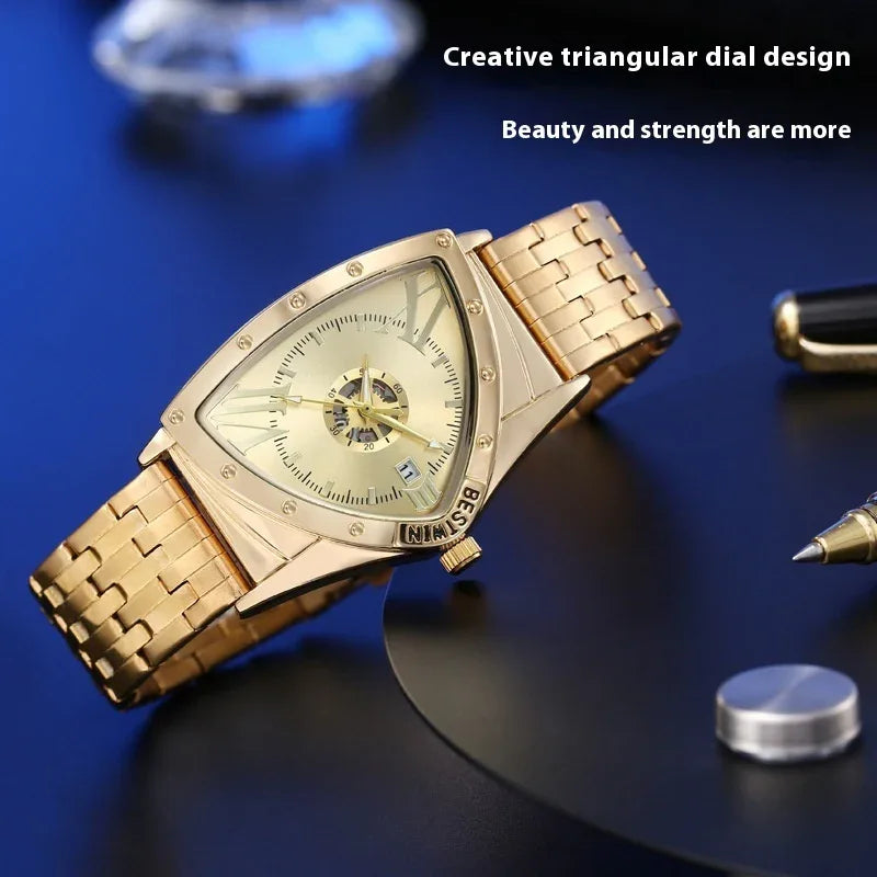 Modische nicht-mechanische kreative Dreiecks-Zifferblatt wasserdichte Herrenuhr