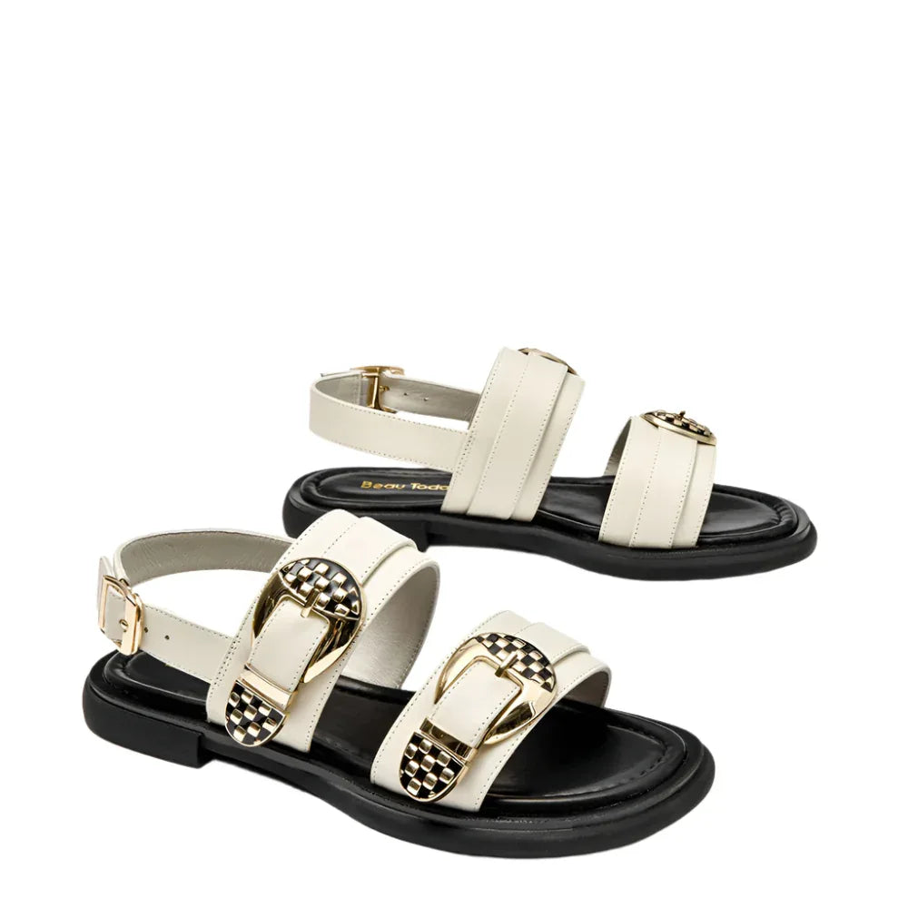 Chaussures d'été pour femmes Sandales plates en cuir de style romain