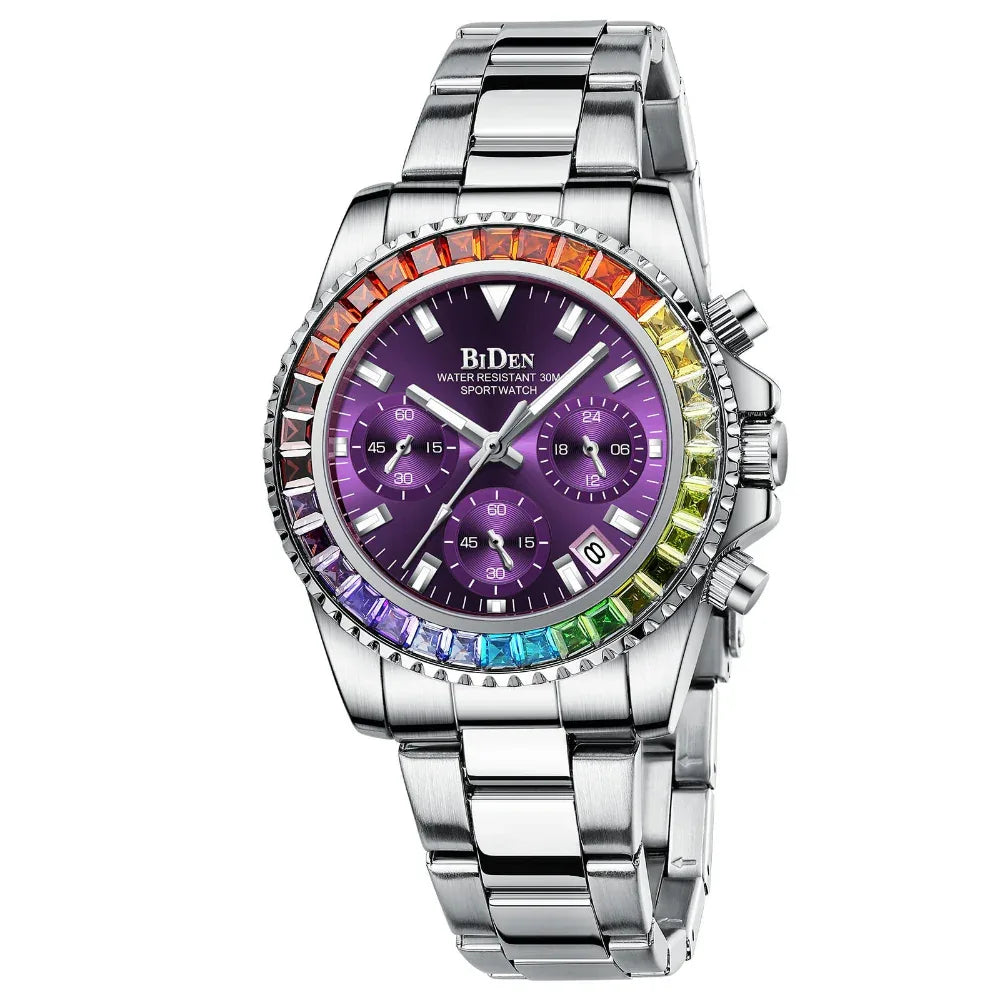Montre Tendance Femme en Acier à Diamants Colorés