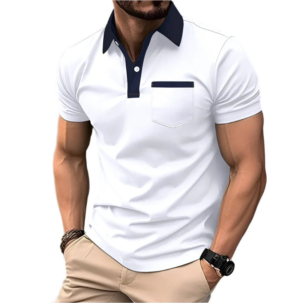 Modisches schlankes Kurzarm-T-Shirt mit Tasche, Poloshirt für Herren