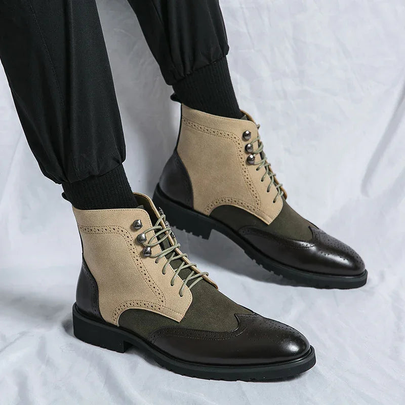 Bottes d'automne en cuir à lacets pour hommes