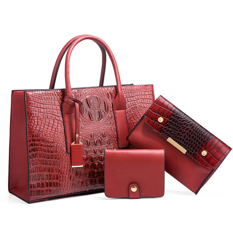 Sac à main pour femme en cuir PU Sac à bandoulière Ensemble de trois pièces