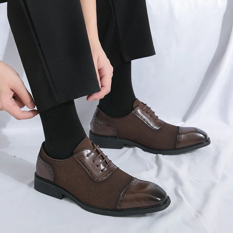 Chaussures habillées en cuir pour homme à lacets, bout rond et semelle épaisse