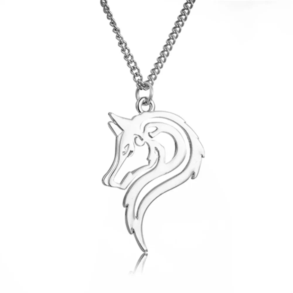 Collier avec pendentif tête de loup en alliage métallique pour homme