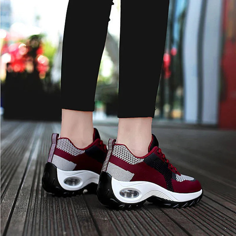 Obermaterial Mesh PU Sohle Polsterschuhe Damen Bequeme Atmungsaktive Sneaker Laufschuhe